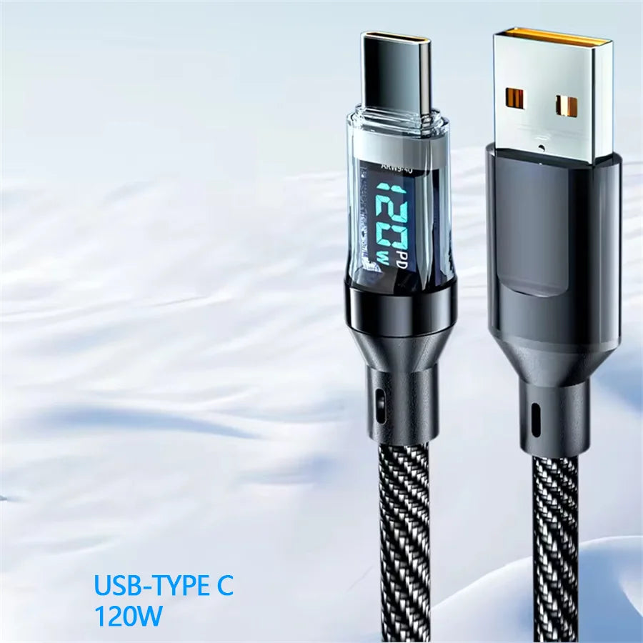 NNBILI 120W A-C and C-C Phone Super Fast Charging Cable with LED display screen, not compatible Xiaomi iPhone、 Samsung
